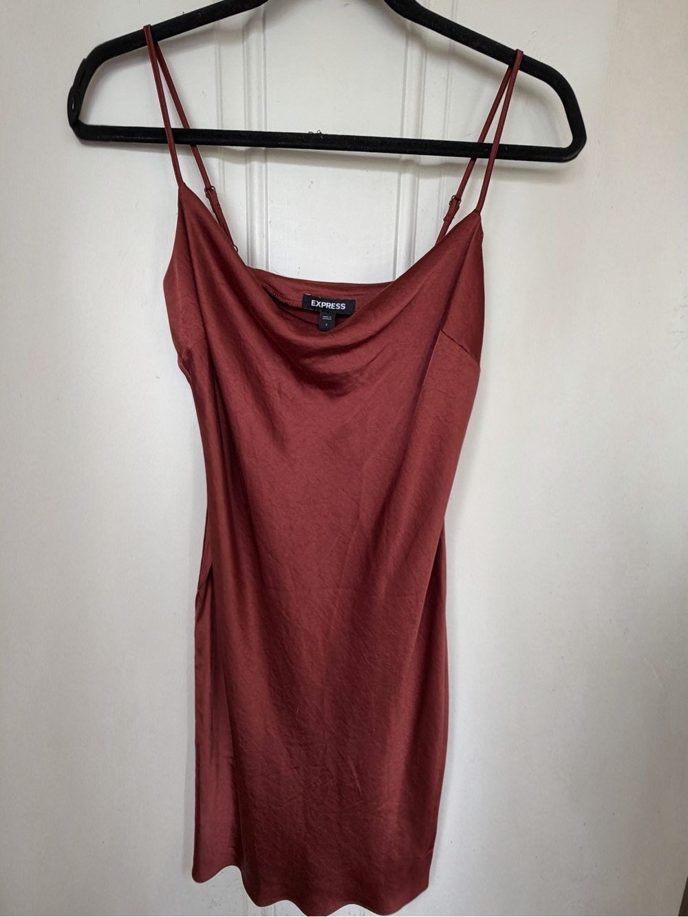 Express Rust Satin Cowl Neck Midi Slip Dress